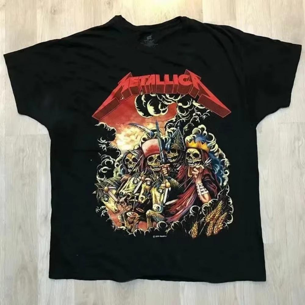 Summer Vintage Metal Rock Mens T-Shirts Lightning Print Cotton Tops Oversized T Shirt Women Tees Men's Clothes