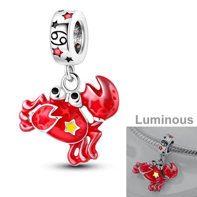Luminous Charms Beads 925 Silver Constellations Firefly Jellyfish Bulb Star Moon Dangle Fit Original Bracelet Jewelry
