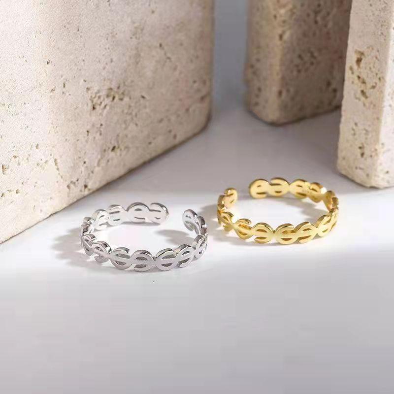 Fashion Temperament $symbol Plain Ring Open Ring Simple Fashion Ring Ring Ring Women's Niche Design Sense Adjustable