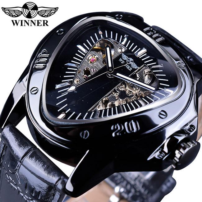 WINNER Steampunk – montre-bracelet mécanique automatique pour hommes, Triangle, squelette doré, mouvement mystérieux, marque de luxe