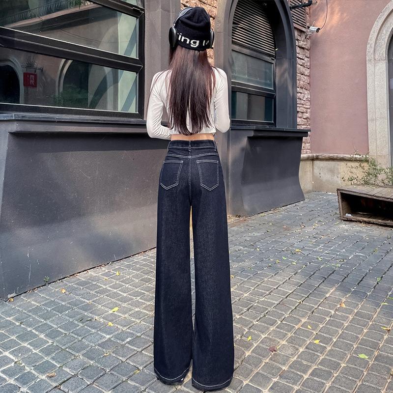 Women's Spring Loose High Waist Lazy Relaxed Wide Leg Straight Jeans
