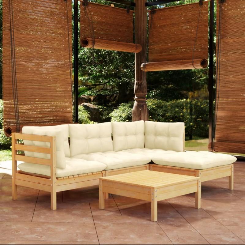 Día y Noche - Día y Noche Muebles de jardín 5 piezas cojines madera de pino crema