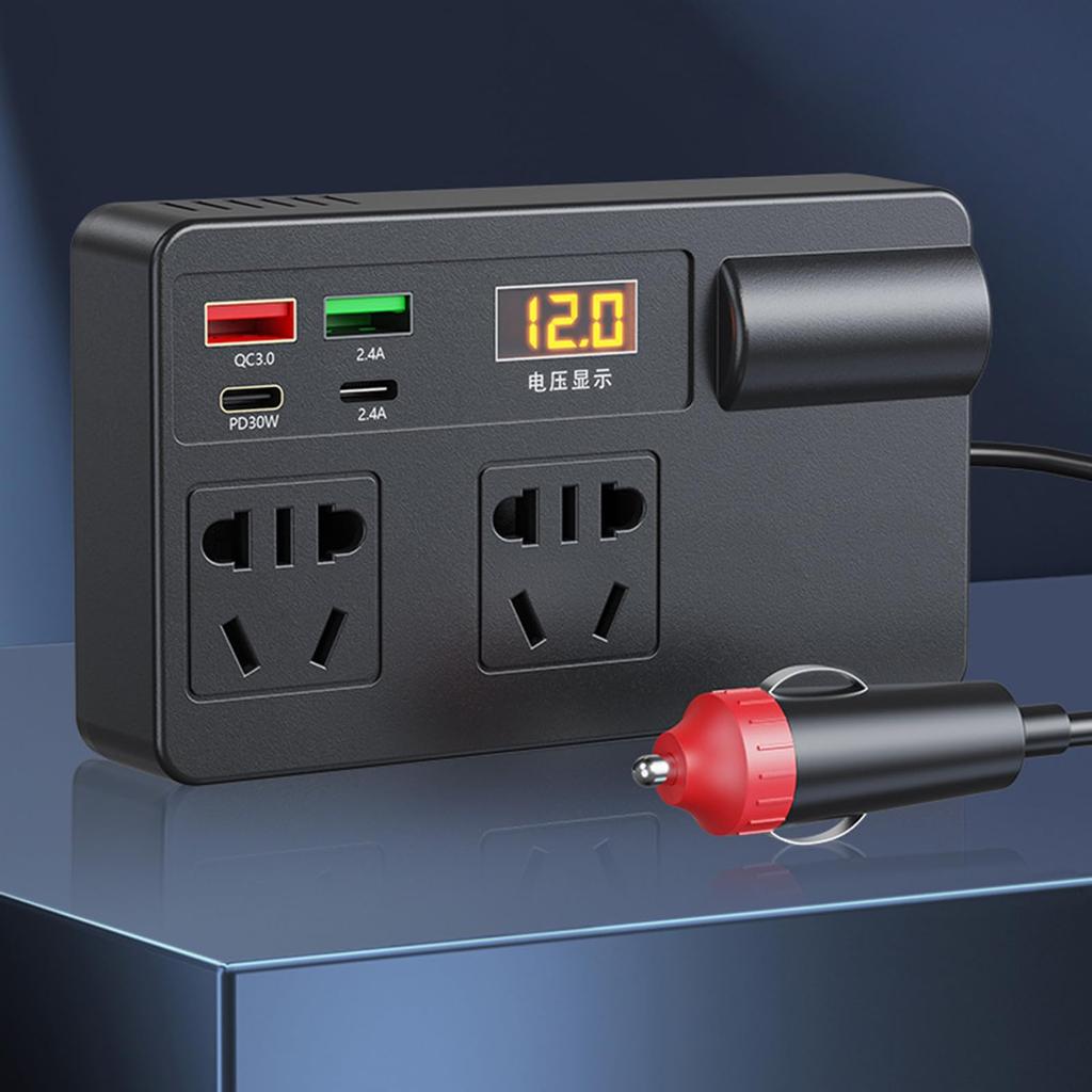 120W Car Power Inverter 12V-24V To 220V Voltages Converter with PD30W Type-C & USB-A Port Car Plug Adapter
