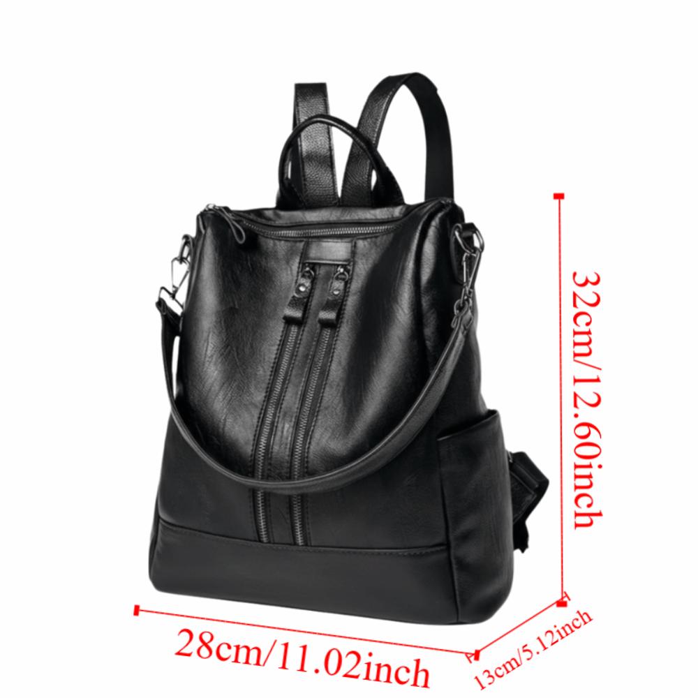 Weiches Leder Leder Rucksack Schwarz Multifunktional Schulrucksack Koreanischer Stil Rucksack College