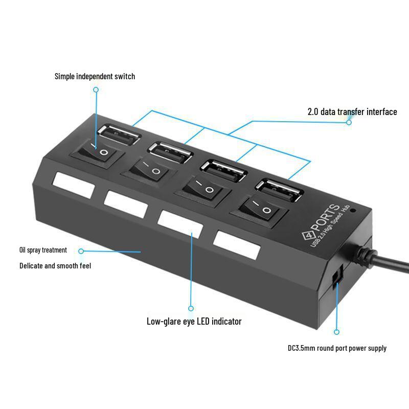 High-Speed USB Splitter Multi-Port Hub for Mouse, Keyboard, U Disk, Card Reader, Printer