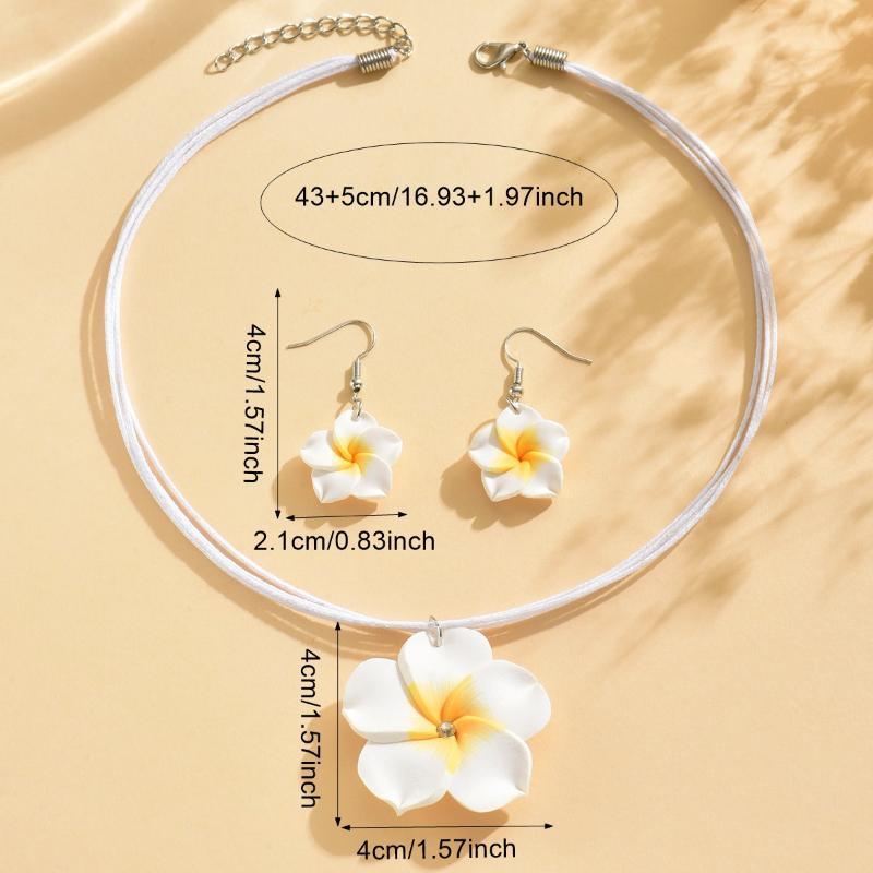 Boho Summer Floral Jewelry Set for Women Sweet Big Flower Braided Necklace Lightweight Accessory for Beach Party Gift