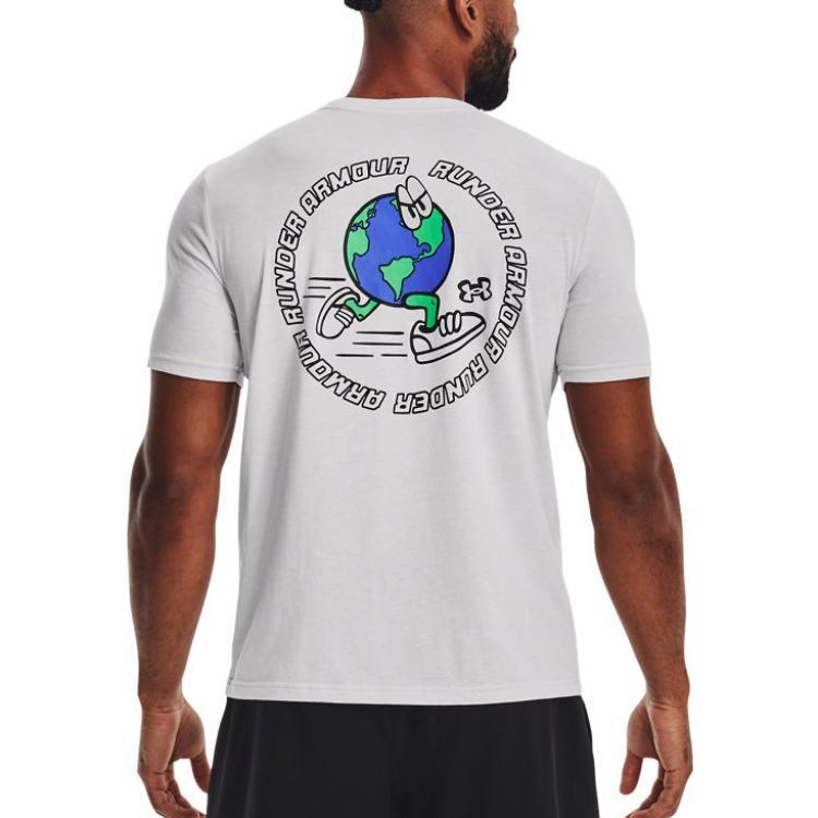 Under Armour Cartoon Letter Print Crew Neck Sports Short Sleeve T-Shirt Men Tops Gray 1374009-014