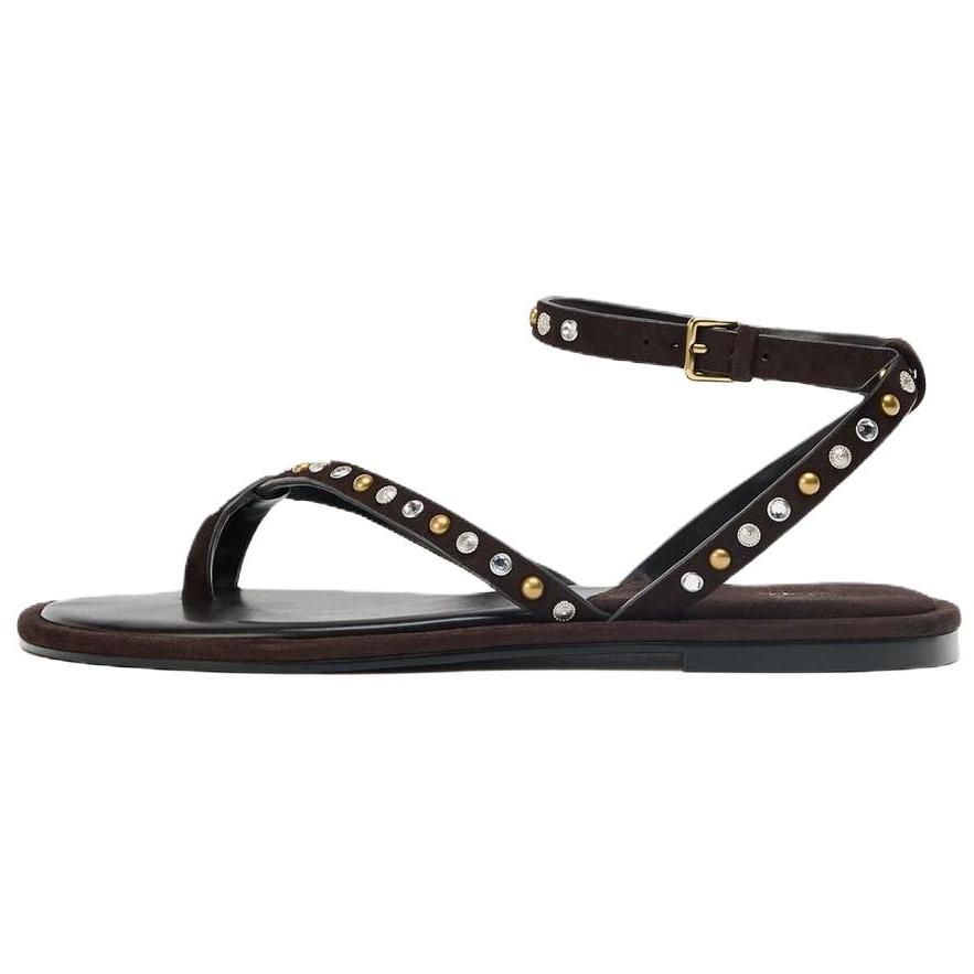 

ZARA Fashionable Comfortable Beaded Strap Sandals Women sandals Brown 1614610700 36