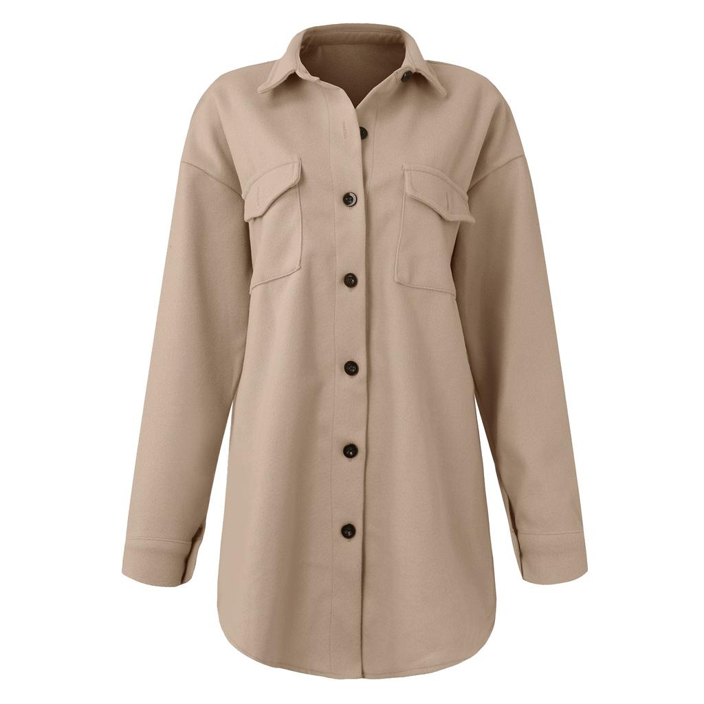 Fashion Women Fall And Winter Solid Color Button Coat Jacket Casual Loose Fleece Sweater Coat