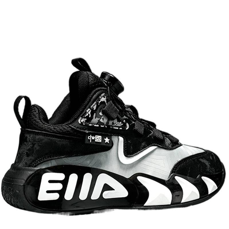 Rotating button boys shoes spring 2025 new children's basketball shoes sports middle and older boys velvet cotton shoes tide