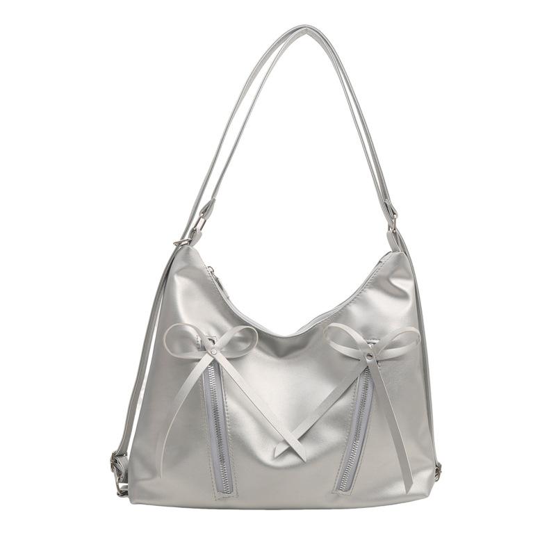 

Корейська версія великої місткості сумка-тоут жіноча 2024 нова мода особистість простий повсякденний плечовий рюкзак сумка під пахву срібний