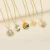 Nidin Hot Sale Flower/Butterfly Art Design Enamel Oil Drop Pearl Charm Pendant Necklace For Women Heart/Round Delicate Jewelry