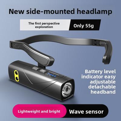 Red and White Dual Light Source Induction Headlight USB Charging Outdoor Night Fishing Night Running Lightweight Side Hanging Ear Wearing