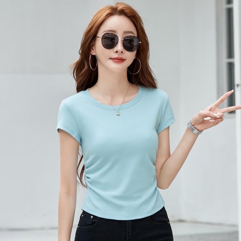 Dámské bavlněné tričko s pozitivním ramenem se závitem, spodní tričko, jaro a léto, slim, tenké, přiléhavé, s krátkým rukávem