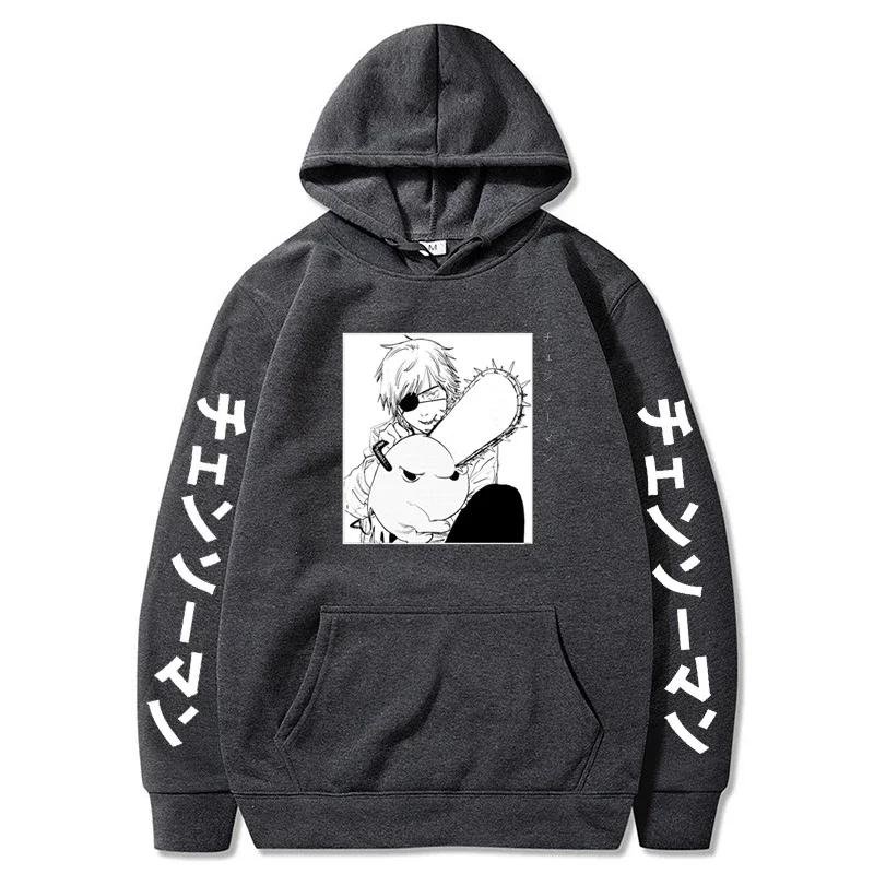 Anime Chainsaw Man Hettegenser Dame Streetwear Langermet Harajuku Genser Topper Gotisk Hettegenser Løse Hettegensere