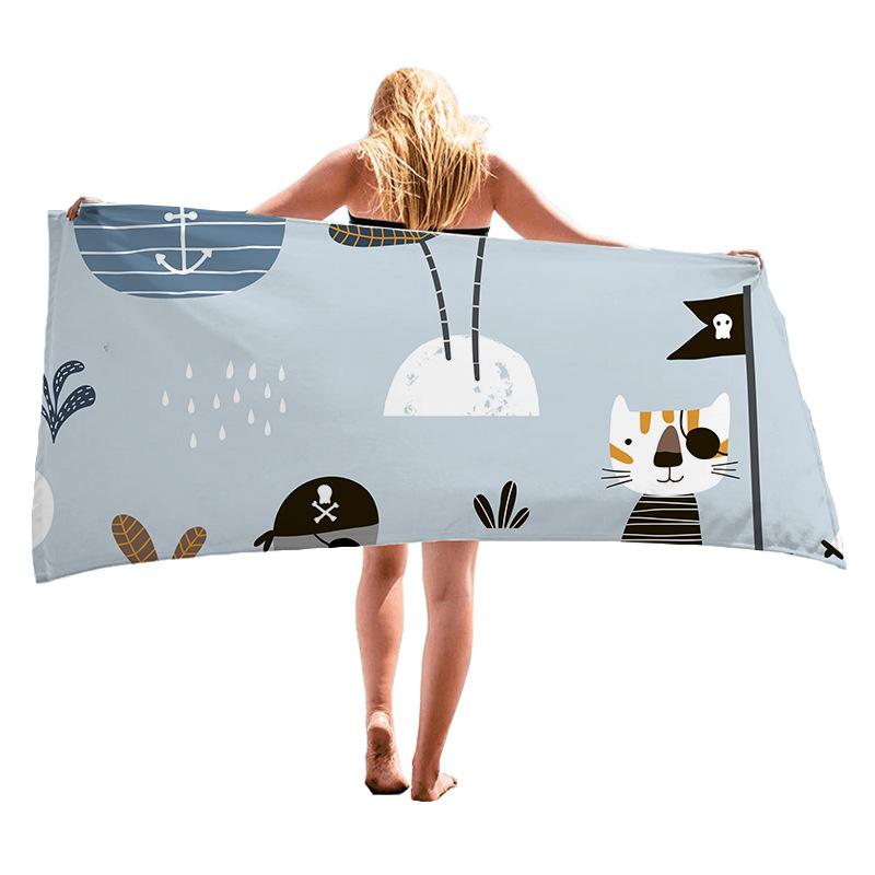 

Cartoon Ship Sailor Series digital-printed polyester Superfine fiber double-sided fleece Beach vacation bath towel, beach towel W40*H60(CM)