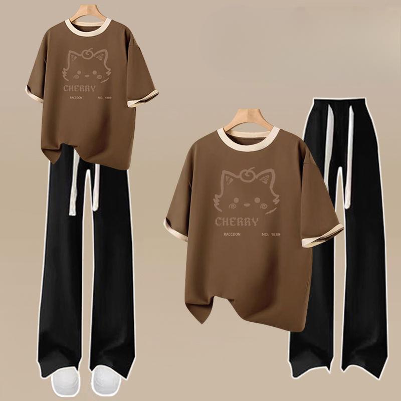 College Style Suit Women's Summer Cotton Short-sleeved T-shirt Sports Trousers Two-piece Suit