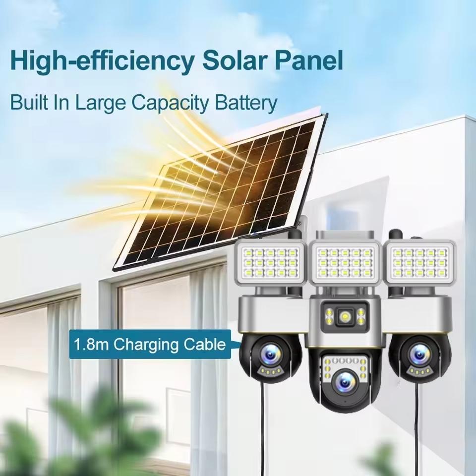 LS VISION V380 Pro 15MP 8K Three Lens WIFI Solar Camera Outdoor Waterproof PIR Humanoid Detection Security Video Monitor Night Vision