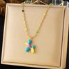Gold Plated Colorful Balloon Dog Pendant Necklace for Women Stainless Steel Enamel Beaded Chain