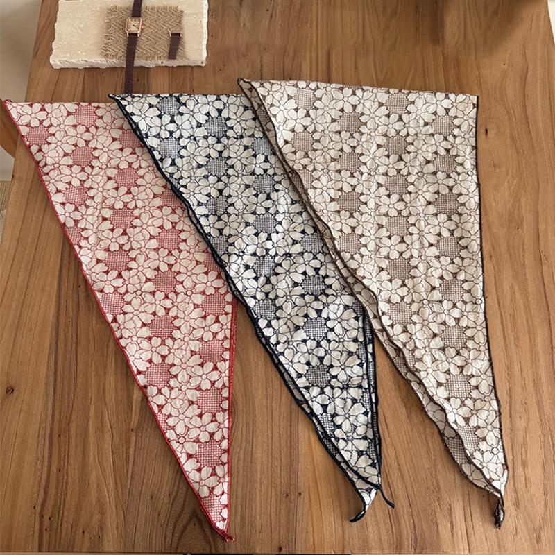 Embroidered Pure Cotton Triangular Scarf For Spring Summer Thin Breathable Tied Headband Decorative Small Scarf Korean Style