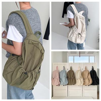 Wrinkle Light Soft Nylon Bag Fold Shoulder Bag Cute Drawstring Backpack Office Worker