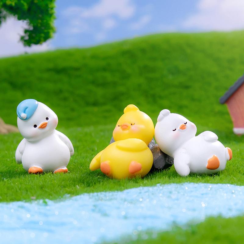 Figurines Miniatures Cute White Yellow Duck Animal Micro Landscape Ornaments For Home Decorations Room Decor Accessories