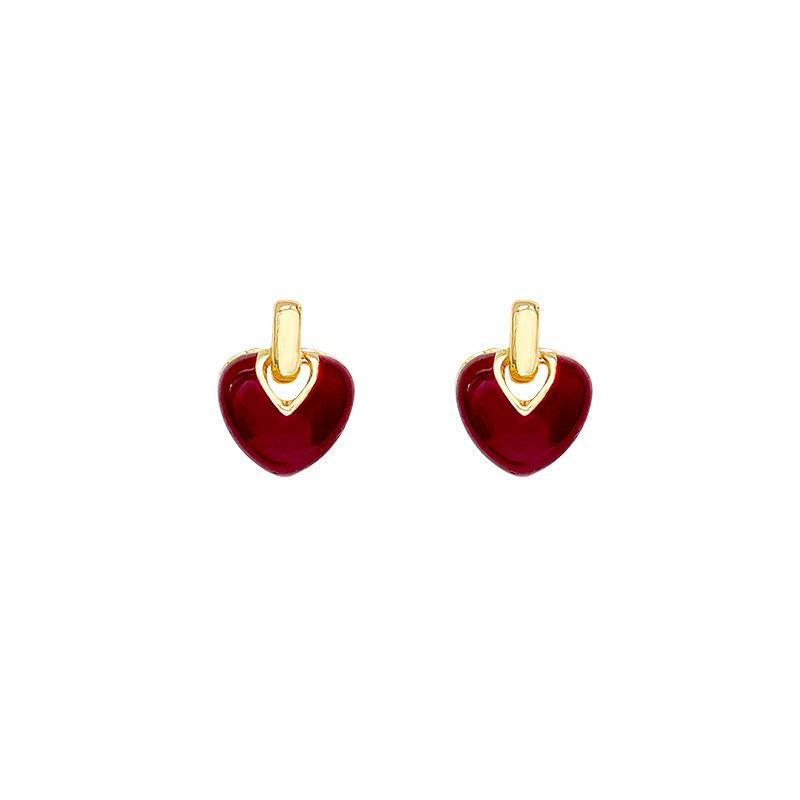 Simple Drop Glaze Red Love Stud Earrings Femininity Internet Celebrity Earrings French New Earrings