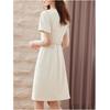 Sentubila Design-inspiriertes Patchwork-Kleid, Sommerliches elegantes Faltenrockkleid, Kleines Midikleid, Aprikosenfarbe