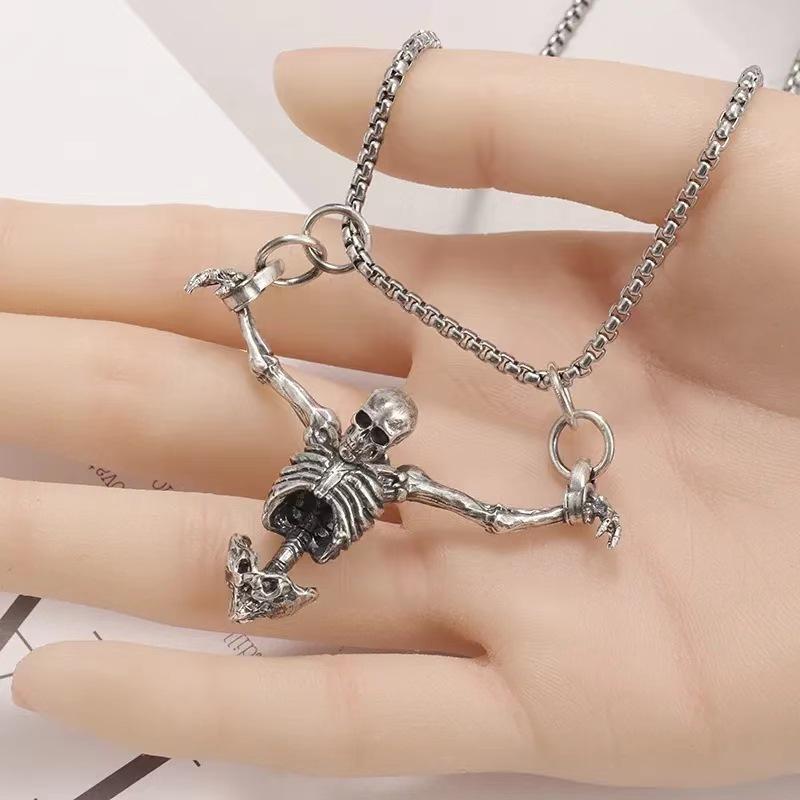 Vintage Metal Skull Pendant Necklace for Women Men Creative Horror Skeleton Punk Gothic Cross Choker Hip Hop Halloween Jewelry