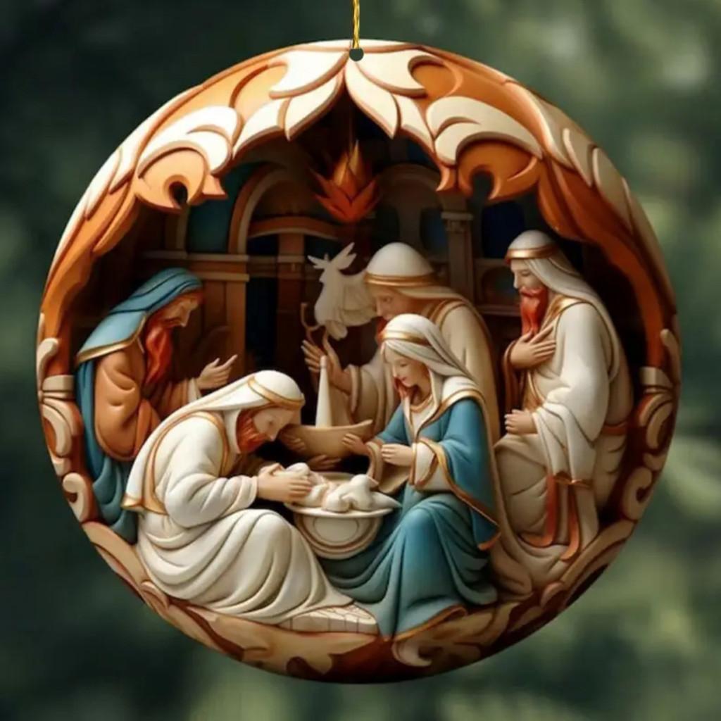 Jesus Acrylic Intricate Birth Scene Car Hanging Decor For A Vintage Christmas Touch