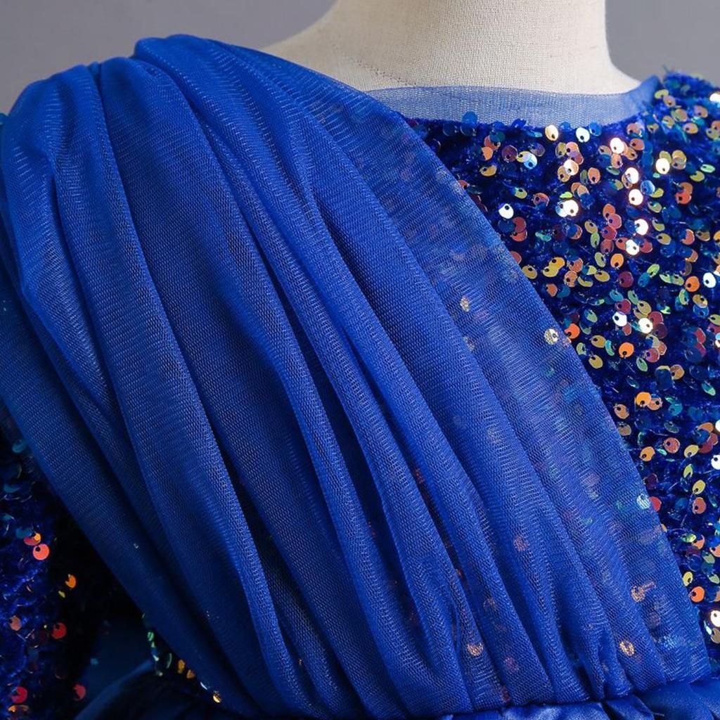 European & American Cross-Border Girls' Sequined Princess Long-Sleeve Evening Dress for Age 1