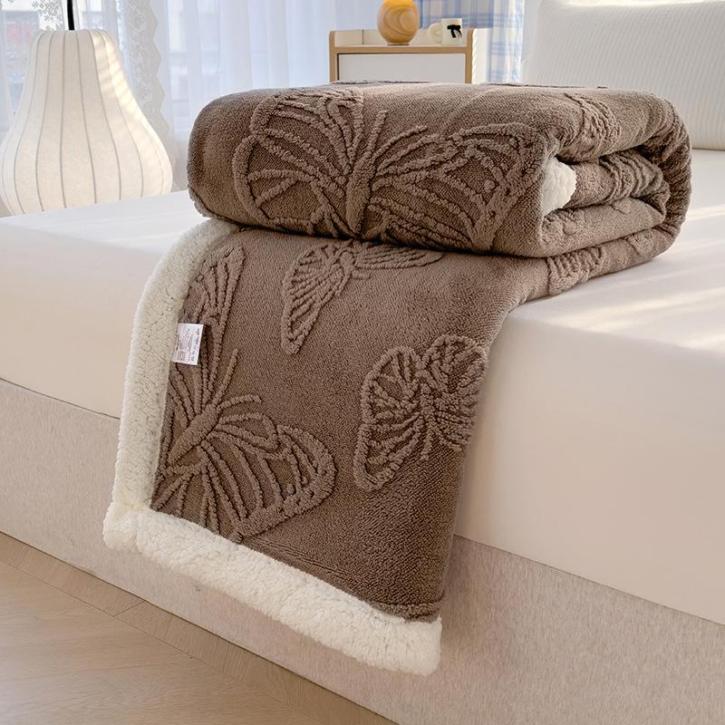 Soft and Comfortable Solid Color Butterfly Jacquard Multi-functional Nap Blanket All Seasons Bedroom Warm Blanket