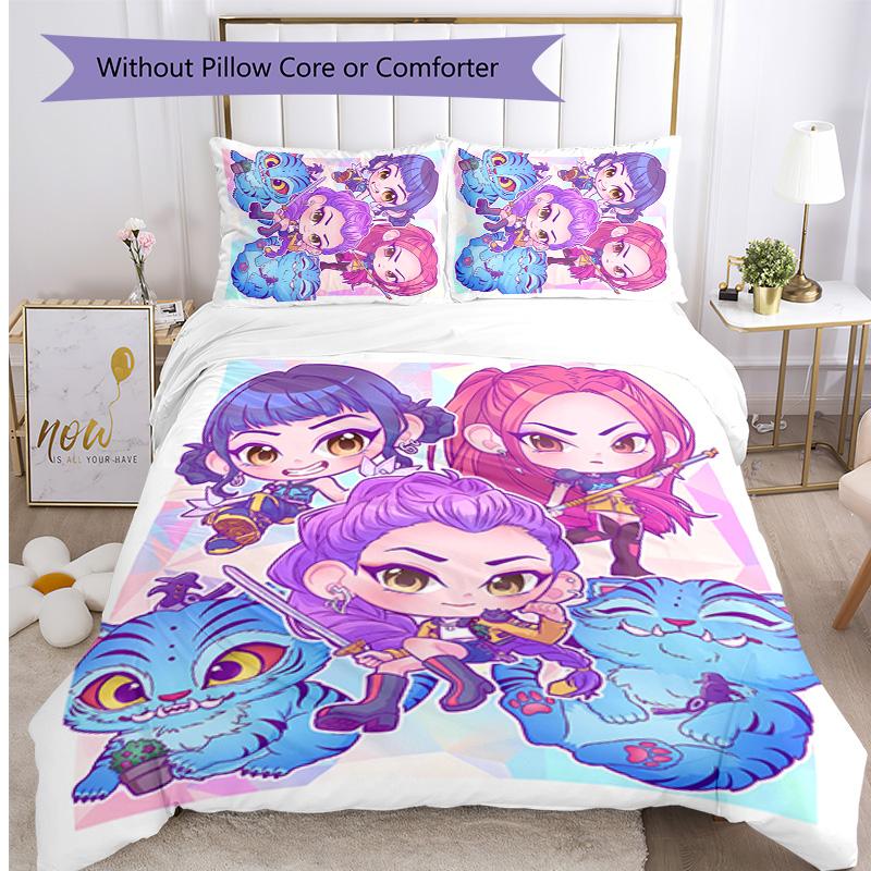 Kpop Demon Hunters Pattern Printed 3PCS Bedding Set, Soft Skin-Friendly Washable Duvet Cover & Pillowcases Set