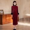 Red Velvet and Velvet Winter Clothing National Style New Chinese Long-sleeved Improved Cheongsam Winter Thick Young Women's New Year's Clothing