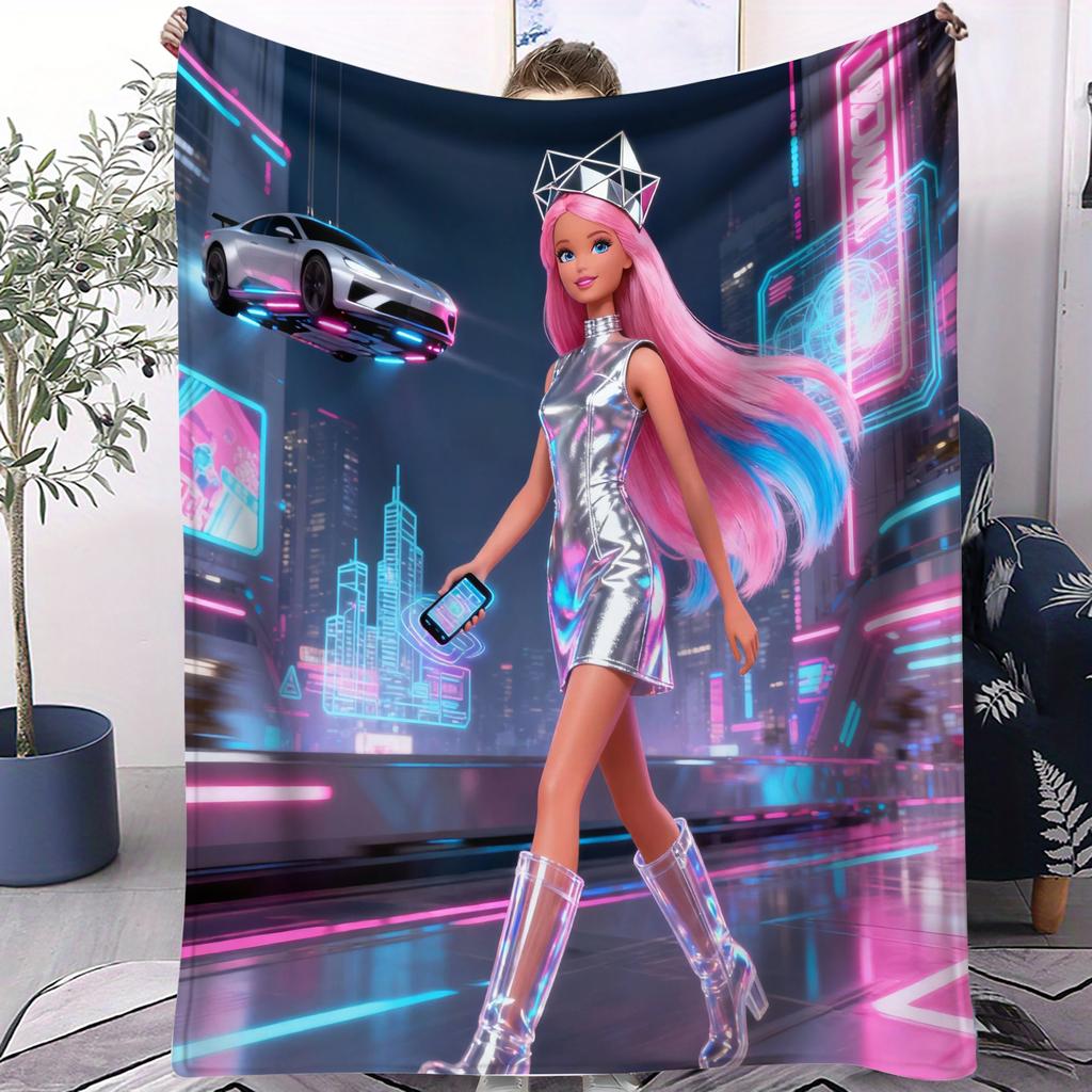Christmas 3D Cute Barbie Printed Warm Throw Blanket for Home Travel Sofa Soft and Comfortable Picnic Blanket Birthday Gift