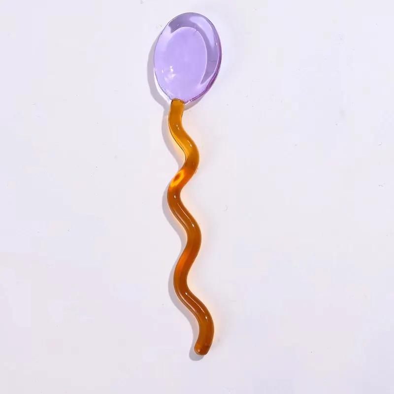 1PC Long Handle Creative Spoons Colorful Transparent Glass Ice Cream Spoon Kitchen Coffee Tea Milk Sugar Mixing Stirring Scoop