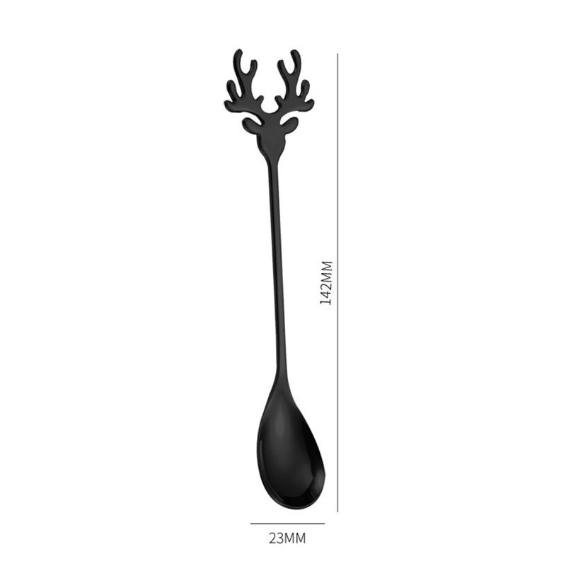Stainless Steel Deer Head Shape Stirring Spoon Christmas Elk Coffee Dessert Spoon Exquisite Tableware Party Gift Table Decoration