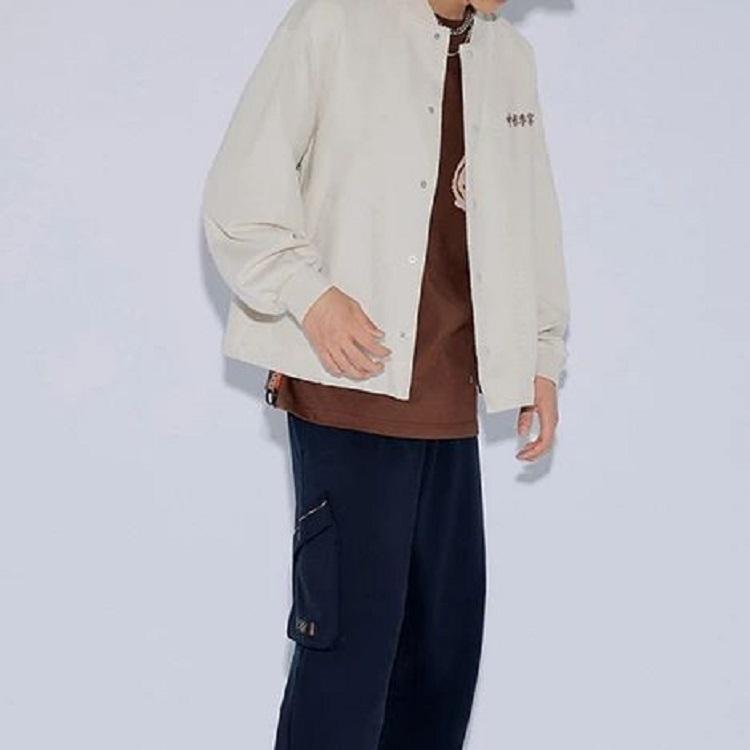 Li Ning Plain Single-Breasted Long Sleeve Loose Jacket Unisex Jacket Oatmeal-Gray AFDT589-1