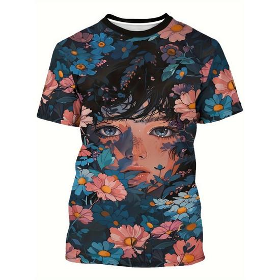Camiseta de Moda con Estampado de Chica Para Hombres Camisetas Coloridas Impresas en 3D Casual Unisex Manga Corta Cuello Redondo Tops Camisetas de Calle