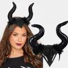 Women Halloween Long Demon Ox Horn Headband Evil Queen Glitter Hair Hoop Cosplay Costume Magic Witch Headpiece Accessory
