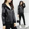 Spring and Autumn New Leather Jacket Women's Short Hooded Fleece Warm Loose Casual Fashion Jacket