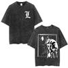 Washed Vintage Anime Death Note Tshirt Yagami Light Graphic T Shirts Men Women Cartoon Manga Oversized Tshirts S Streetwear
