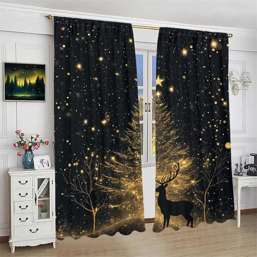 Christmas Tree and Reindeer Print Curtains   Christmas Decorations   Home Decorations   Room Decorations