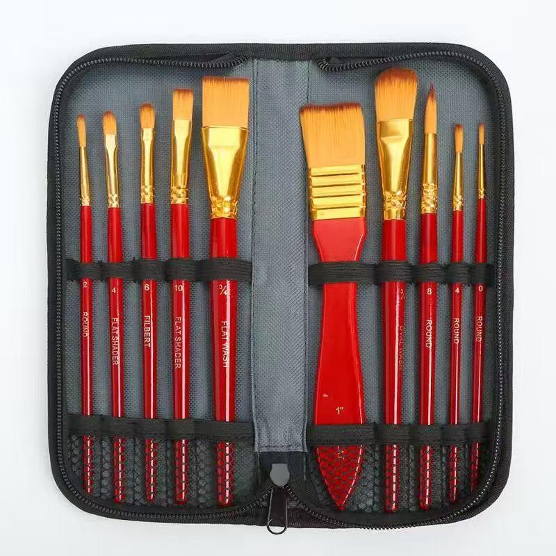 15-Piece Oil Painting Nylon Brush Set with Canvas Bag for Gouache & Watercolor
