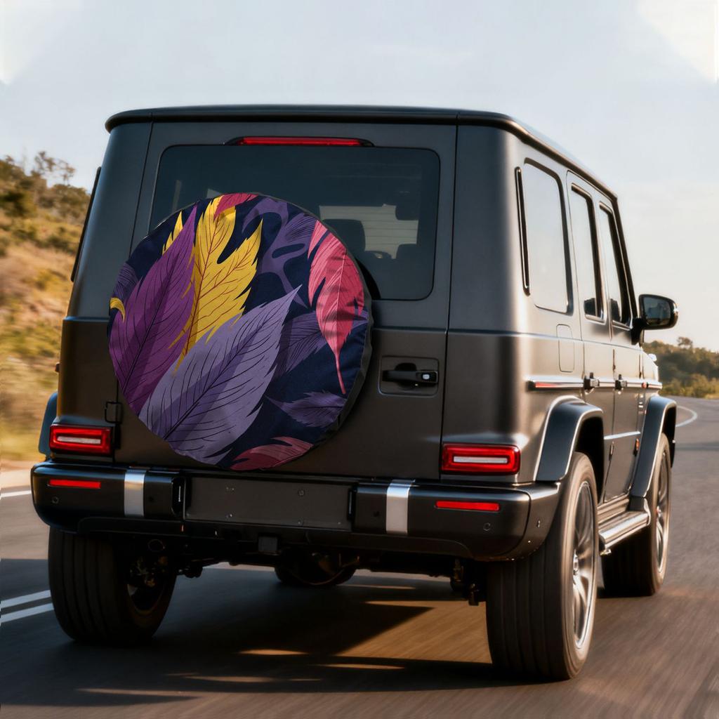 Colorful Feather Tire Cover Polyester Spare Wheel Protector For SUV RV Truck Outdoor Decorative Sleeve