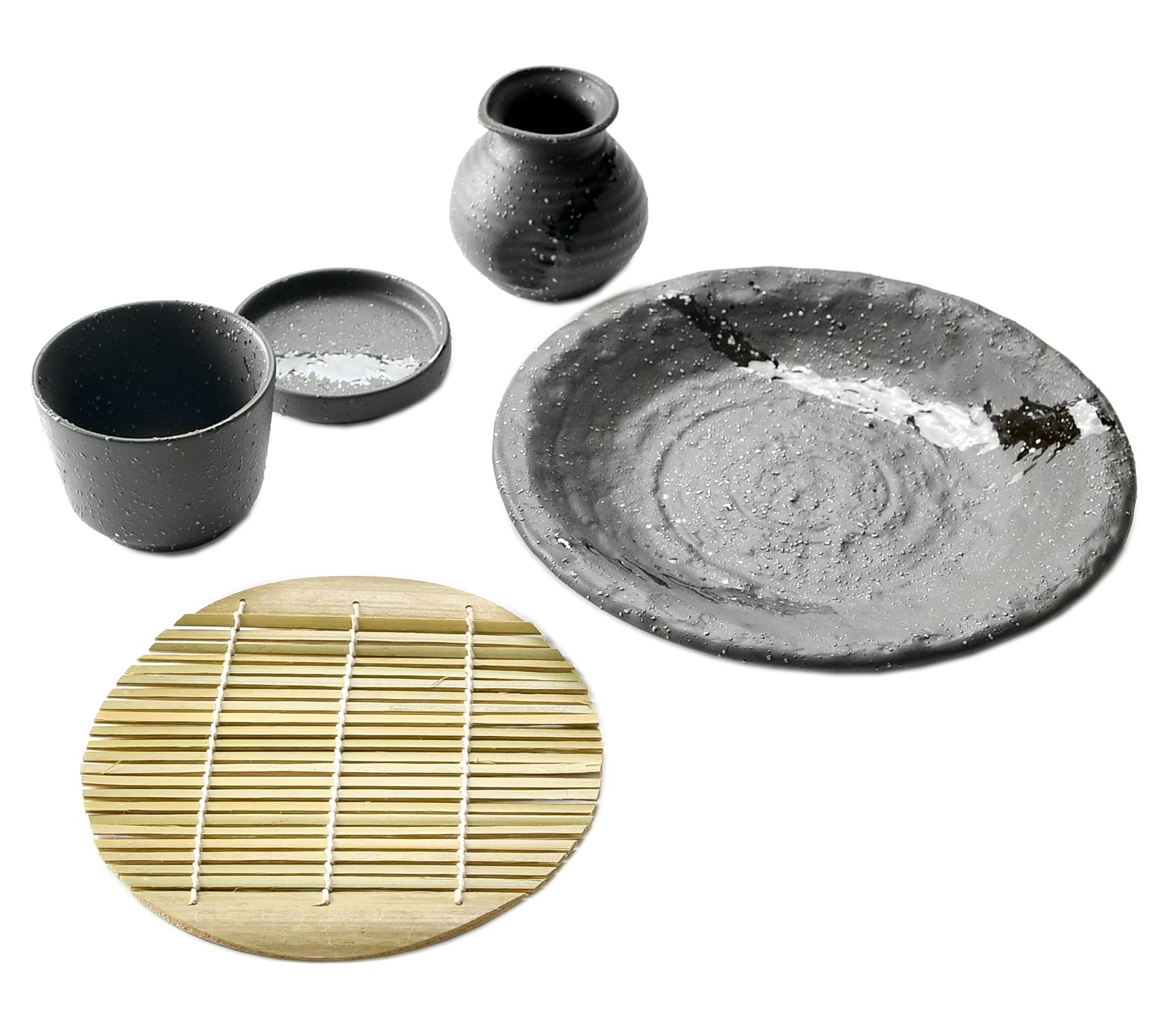 

Seto Monohonpo Comet Ishime Soba set 5-piece [Soba choko] [Soba plate] чорний