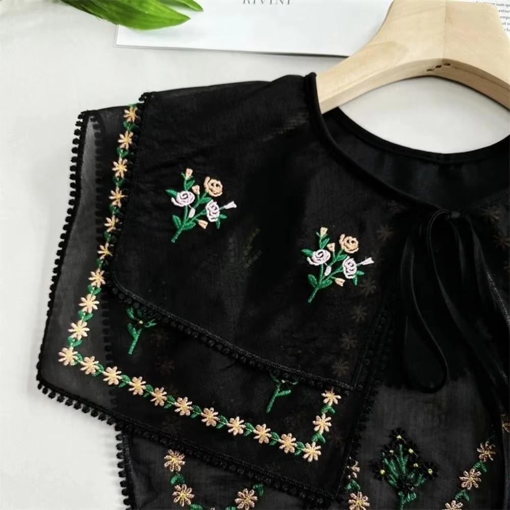Lace Trim Floral Embroidered False Collar Double-layer Shoulder Wrap  Women Fashion