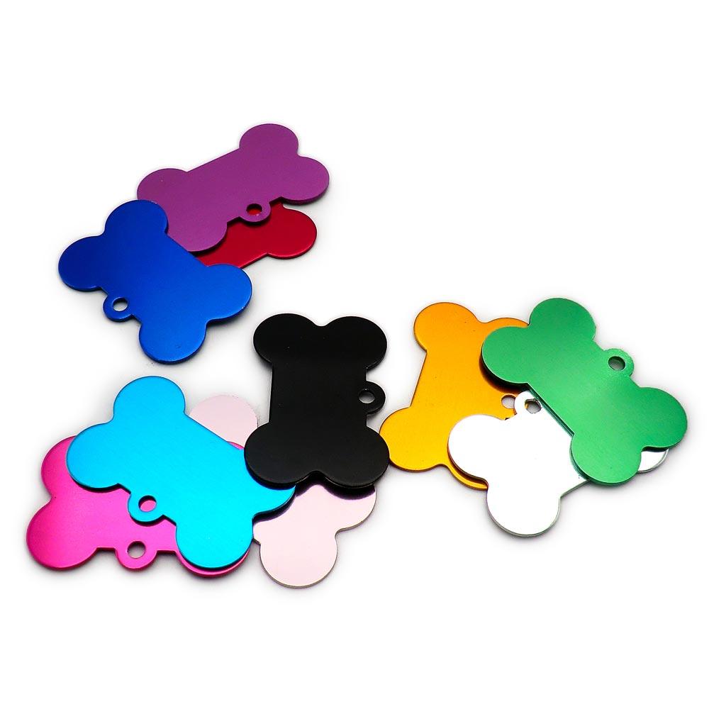 Wholesale 100Pcs Bone Dog ID Tag Engraving Pet Dog ID Tags Collars Bone Name Number Tags Customized Anodizing Aluminum Puppy Tag