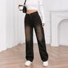 Puffanpop Women's Wide Leg Jeans Retro Wash High Waisted Denim Pants Loose Straight Jeans Y2K Black Butterfly Pants
