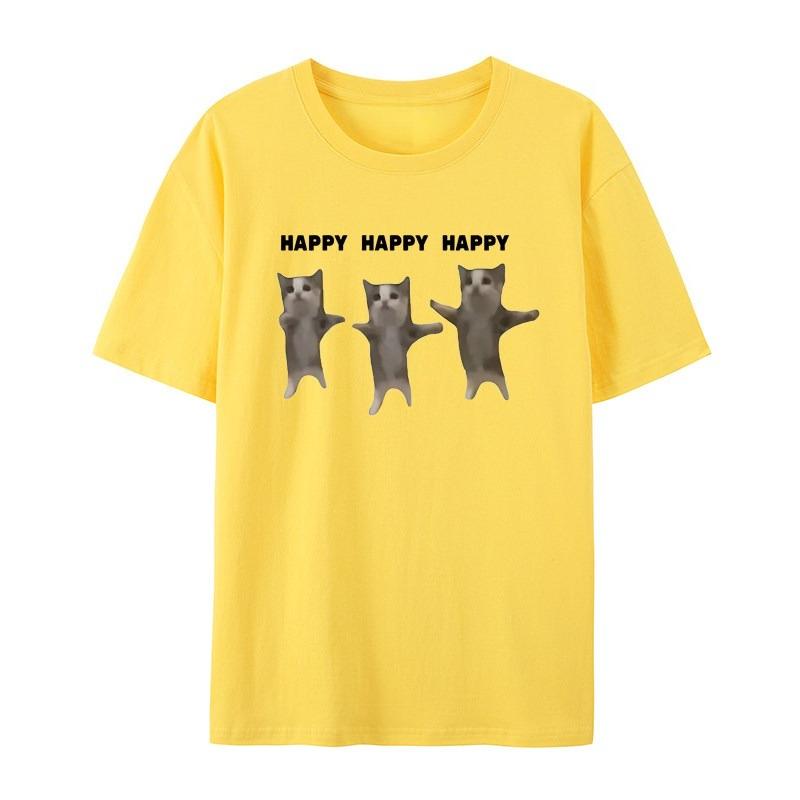 Cartoon Creative Happy Cat Casual TShirt Mens and Womens Luxury Brand Top